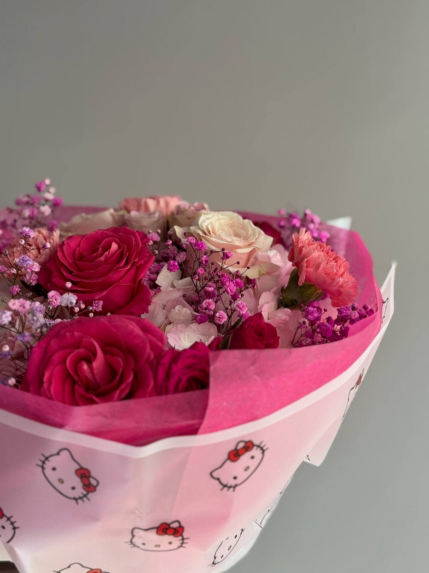 Pink roses on grey background