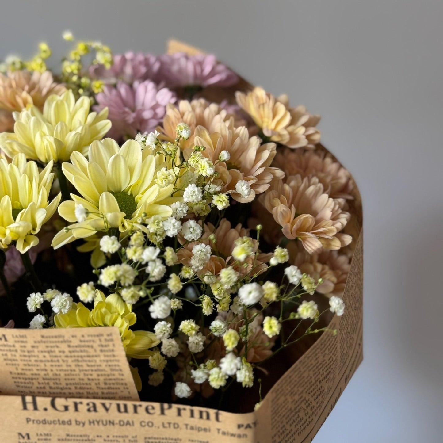 Colorful flowers on grey background