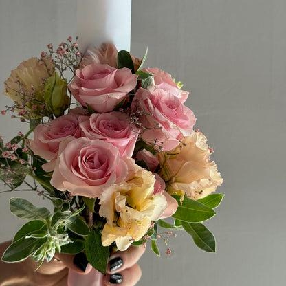 Pink Blessing - Baptism candle with pink spray roses