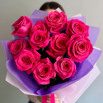 Buchet cu trandafiri Pink Floyd clasici fucsia