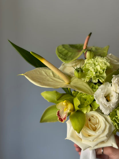 Green flowers on grey background 